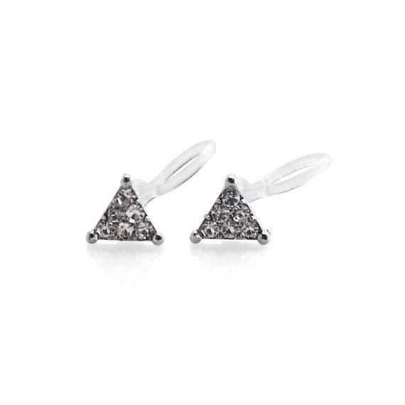 Silver Triangle Pave Rhinestone Invisible Clip On Stud Earrings - miyabigracejewelry.com