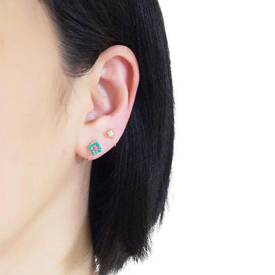 Sky Blue Square Rhinestone and Gold Invisible Clip On Stud Earrings - miyabigracejewelry.com