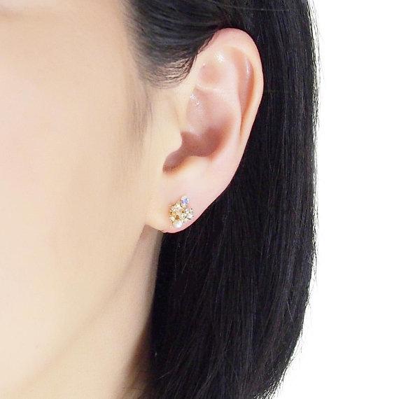 Star Swarovski Crystal Rhinestone & White Pearl Invisible Clip on Stud Earrings ( Light orange ) - Miyabi Grace