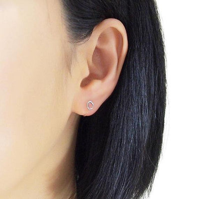 Hexagon Invisible Clip On Stud Earrings ( Silver tone ) - Miyabi Grace