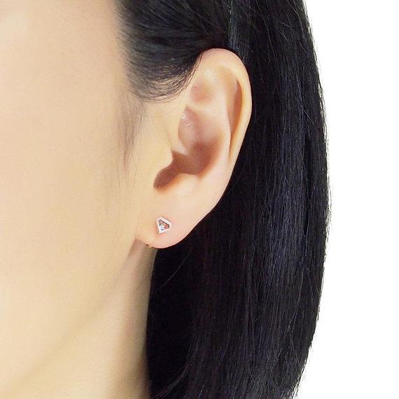 Cubic Zirconia Crystal Diamond Invisible Clip On Stud Earrings ( Silver tone ) - Miyabi Grace