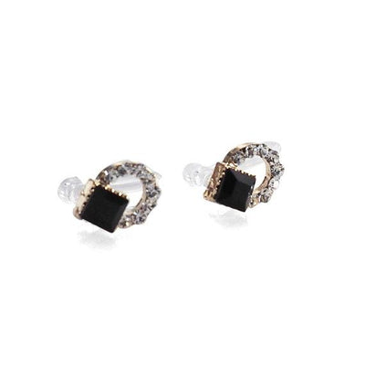 Black Swarovski Hoop Rhinestone Invisible Clip On Stud Earrings - miyabigracejewelry.com