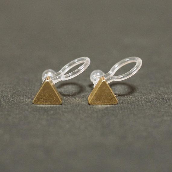 Minimalist Gold Triangle Invisible Clip On Stud Earrings - miyabigracejewelry.com