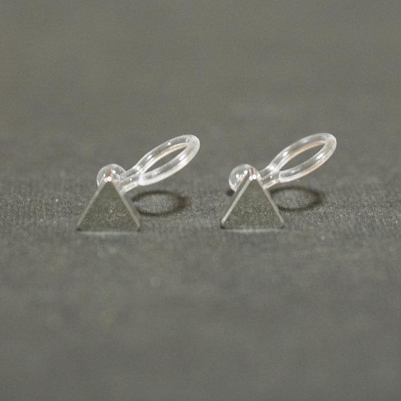Minimalist Silver Triangle Invisible Clip On Stud Earrings - miyabigracejewelry.com
