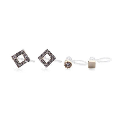 Square Rhinestone and Gold Invisible Clip On Stud Earrings - miyabigracejewelry.com