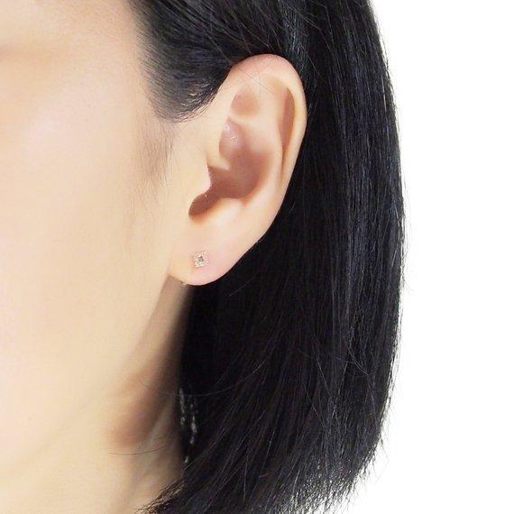 Square Cubic Zirconia Crystal Pave Invisible Clip On Stud Earrings ( Rose gold tone ) - Miyabi Grace