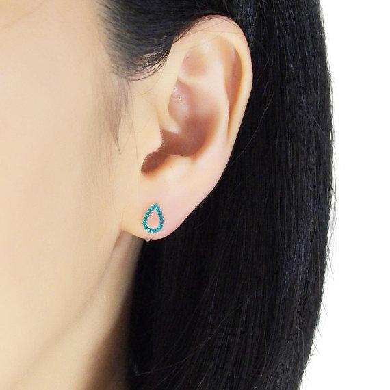 Teardrop Rhinestone Crystal Invisible Clip On Stud Earrings ( Sky Blue ) - Miyabi Grace