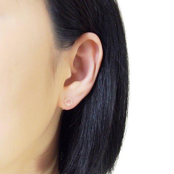 Circle Rhinestone Crystal Invisible Clip On Stud Earrings ( Rose gold tone ) - Miyabi Grace