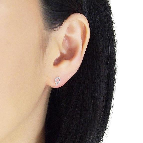 Cubic Zirconia Crystal Pave Hoop with White Pearl Invisible Clip On Stud Earrings ( Silver tone ) - Miyabi Grace