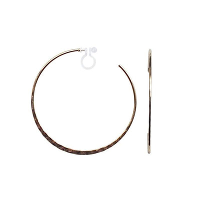 Gold Large Hammered Invisible Clip On Hoop Earrings - Miyabi Grace