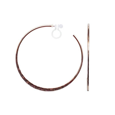 Rose Gold Large Hammered Invisible Clip On Hoop Earrings - Miyabi Grace