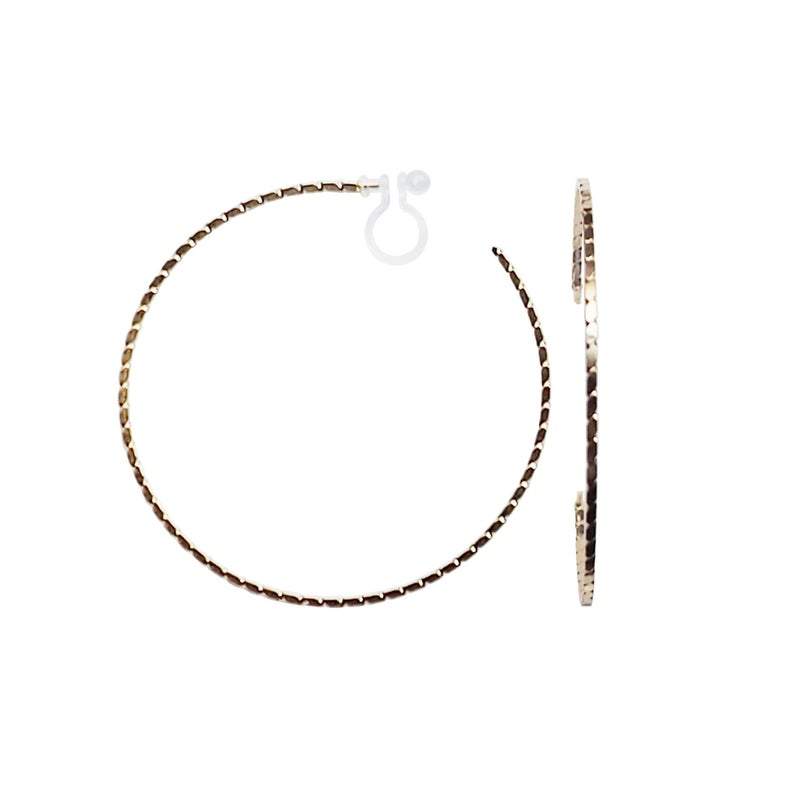 Gold Large Thin Invisible Clip On Hoop Earrings - Miyabi Grace
