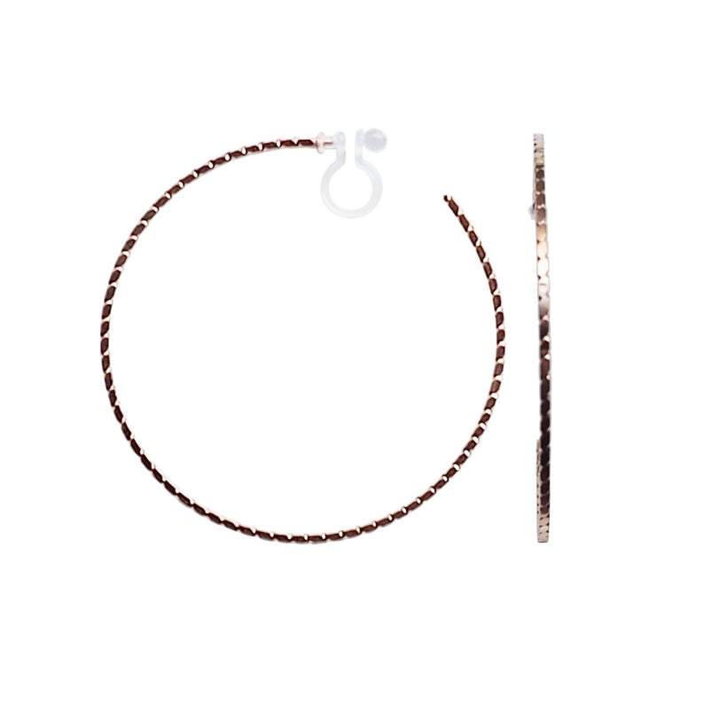 Rose Gold Large Thin Invisible Clip On Hoop Earrings - Miyabi Grace