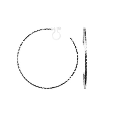 Silver Large Thin Invisible Clip On Hoop Earrings - Miyabi Grace