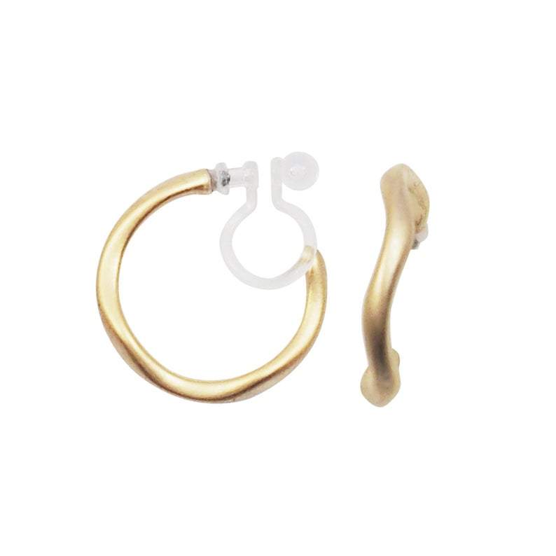 Gold Waved Invisible Clip On Hoop Earrings - Miyabi Grace