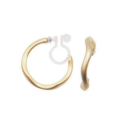 Gold Waved Invisible Clip On Hoop Earrings - Miyabi Grace