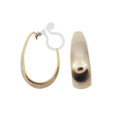 Gold Oval Invisible Clip On Hoop Earrings - Miyabi Grace