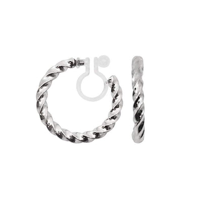 Silver Textured Invisible Clip On Hoop Earrings - Miyabi Grace