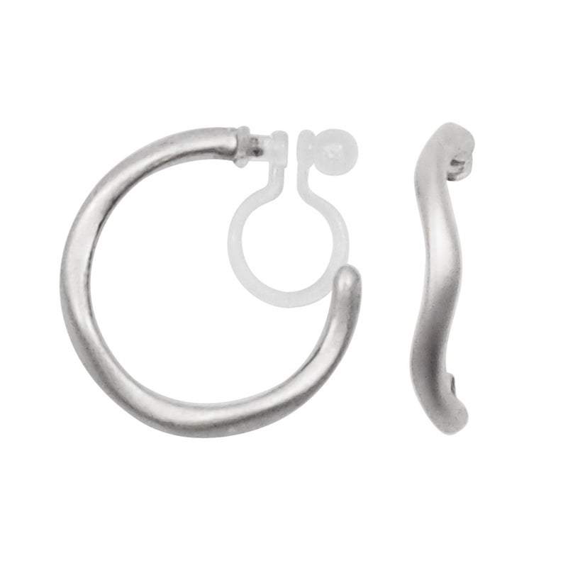 Silver Waved Invisible Clip On Hoop Earrings - Miyabi Grace