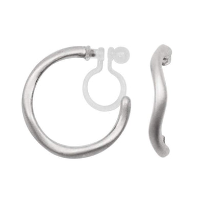 Silver Waved Invisible Clip On Hoop Earrings - Miyabi Grace