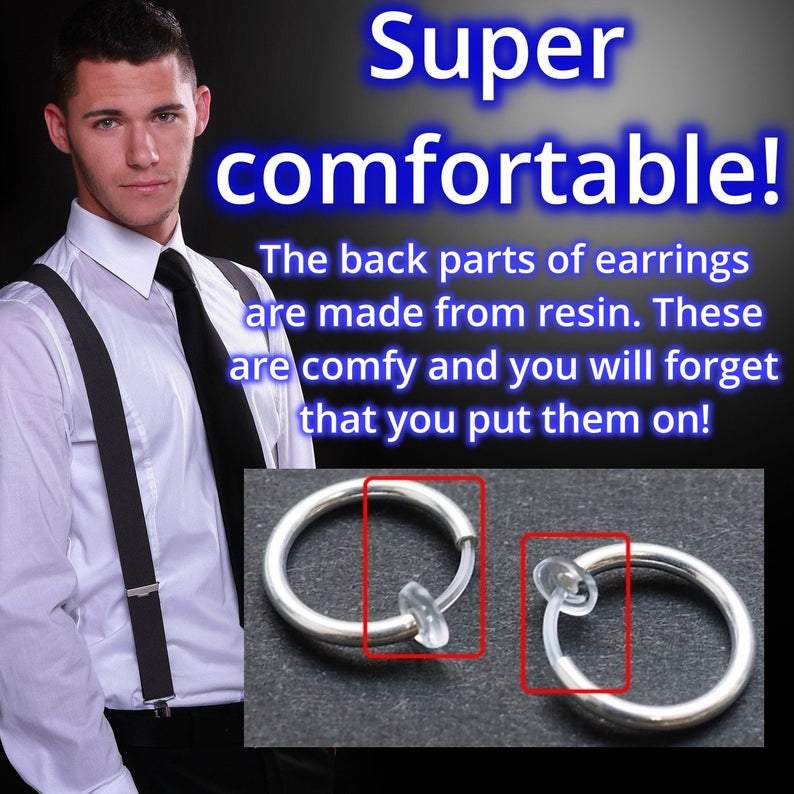 comfortable-pierced-look-Miyabi-Grace-Dangle-Silver-Unisex-Small-Cross-Hoop-Invisible-Clip-On-Stud-Earrings