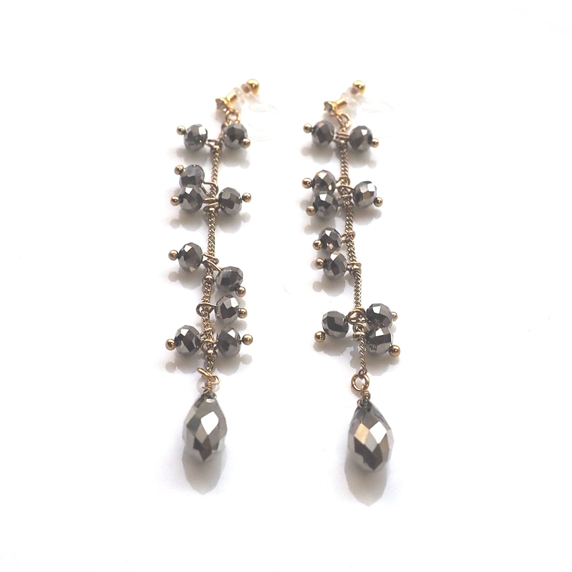 Dangle metallic brown beads invisible clip on earrings - miyabigracejewelry.com