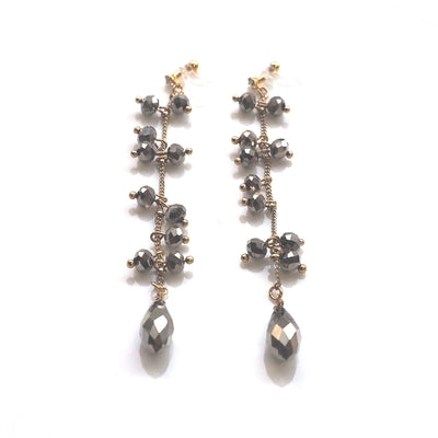 Dangle metallic brown beads invisible clip on earrings - miyabigracejewelry.com