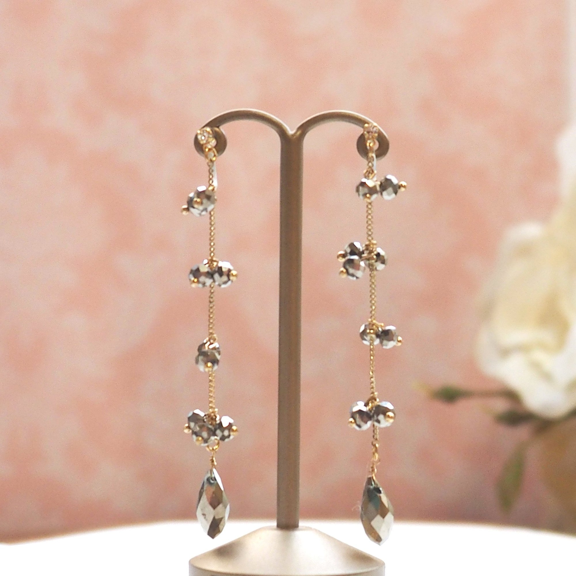 Dangle metallic brown beads invisible clip on earrings - miyabigracejewelry.com
