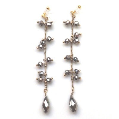 Dangle metallic brown beads invisible clip on earrings - miyabigracejewelry.com