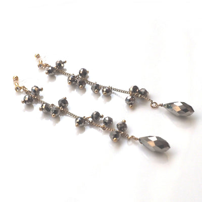 Dangle metallic brown beads invisible clip on earrings - miyabigracejewelry.com