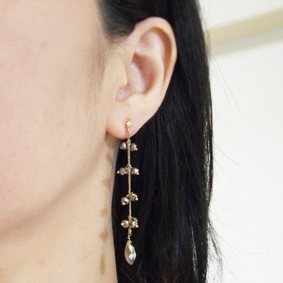 Dangle metallic brown beads invisible clip on earrings - miyabigracejewelry.com