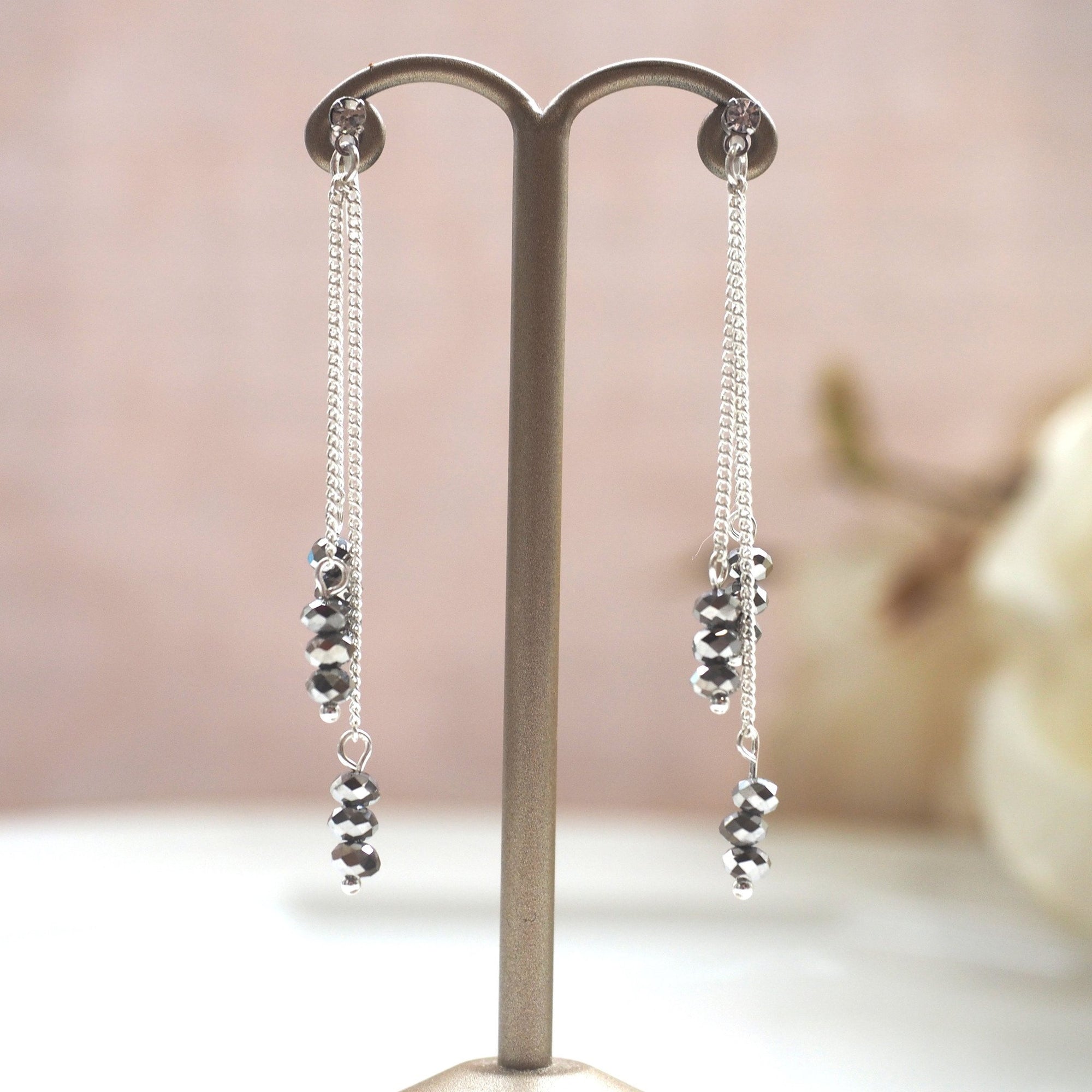 Metallic black beads invisible clip on earrings - miyabigracejewelry.com