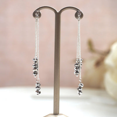 Metallic black beads invisible clip on earrings - miyabigracejewelry.com