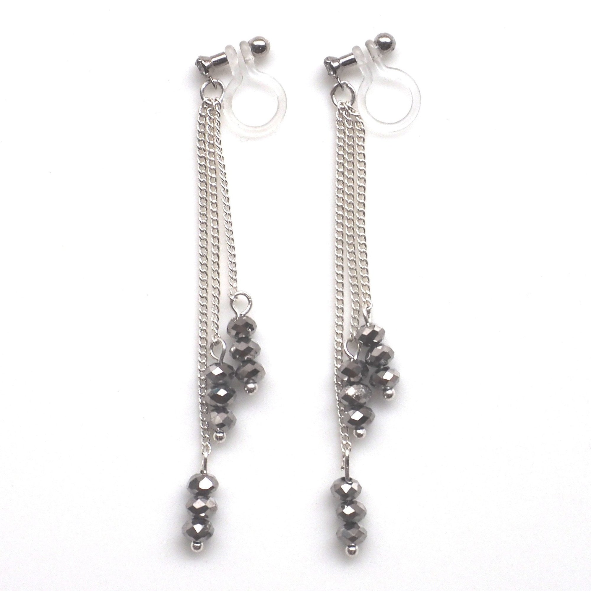 Metallic black beads invisible clip on earrings - miyabigracejewelry.com