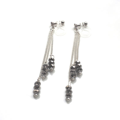 Metallic black beads invisible clip on earrings - miyabigracejewelry.com