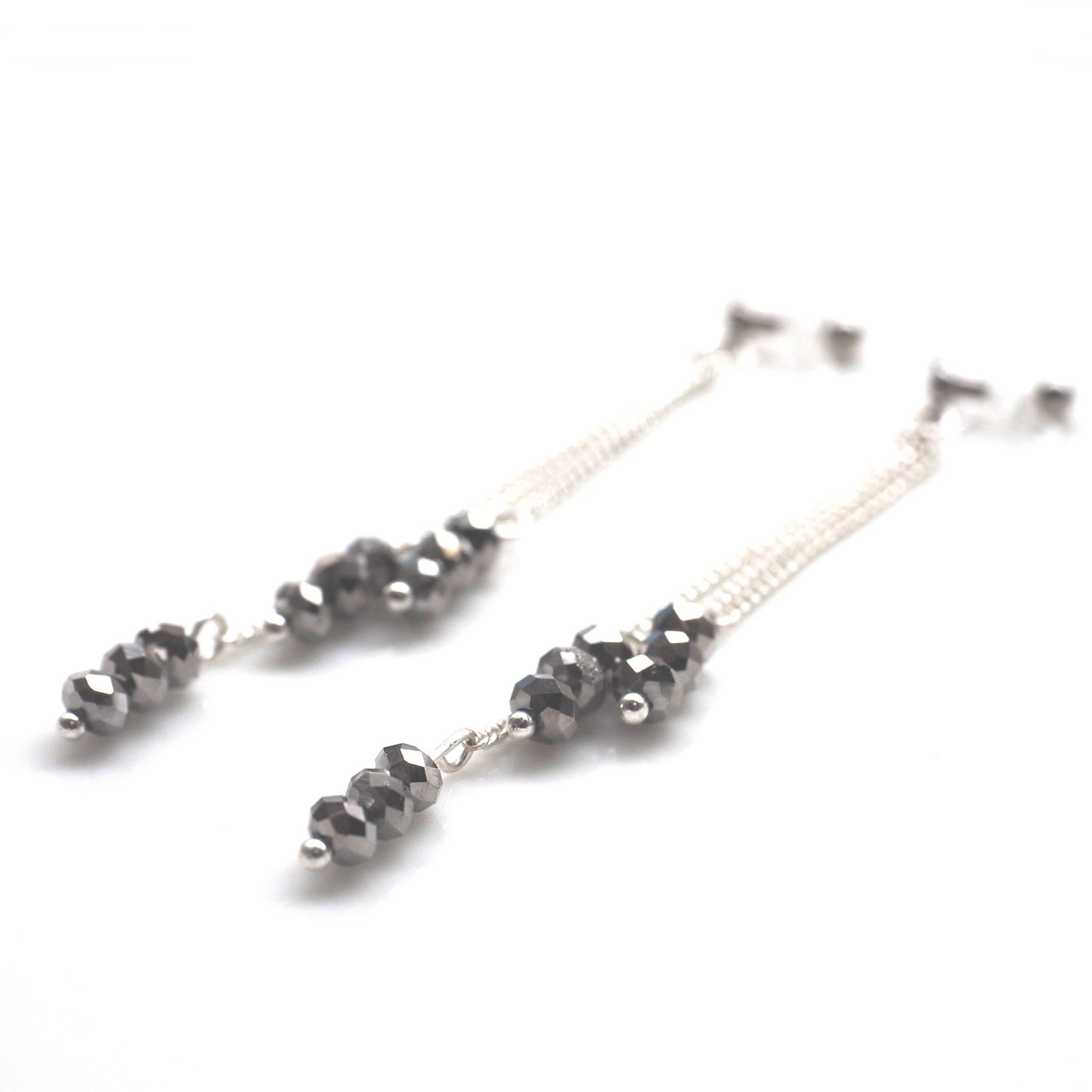 Metallic black beads invisible clip on earrings - miyabigracejewelry.com