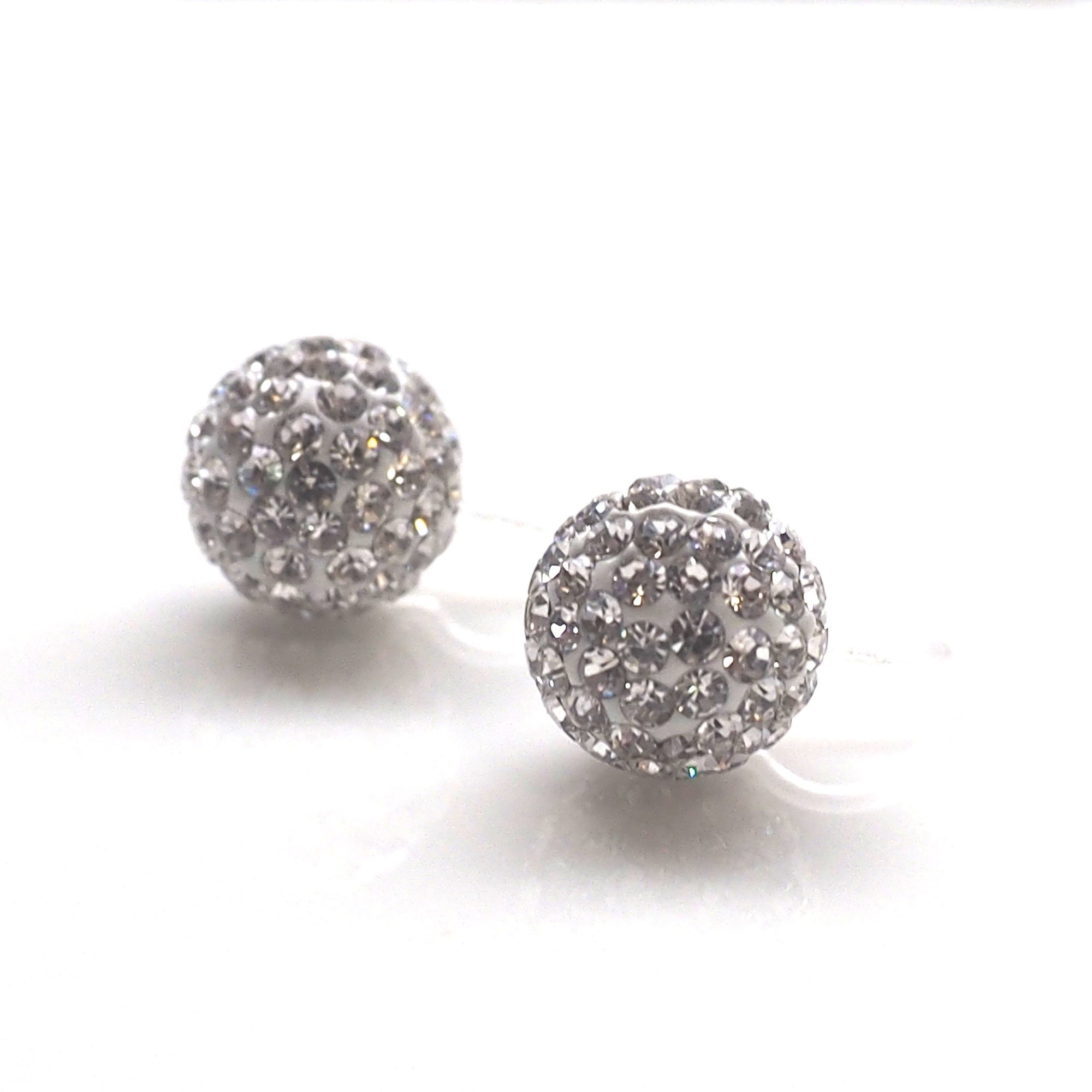 Rhinestone pave ball invisible clip on earrings - miyabigracejewelry.com