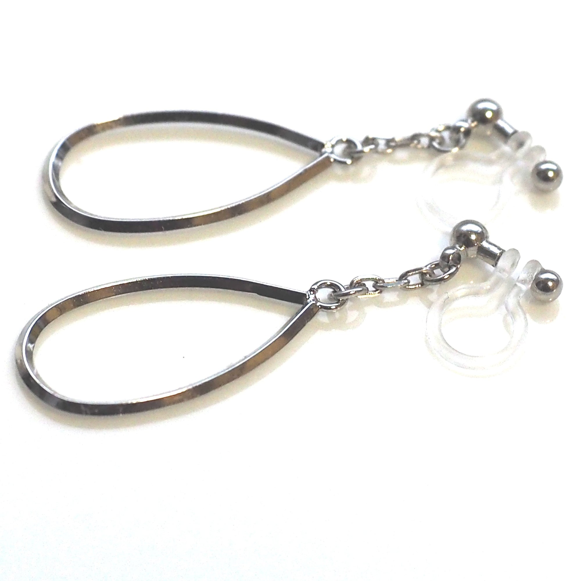 Minimal teardrop hoop invisible clip on earrings ( Silver tone) - miyabigracejewelry.com