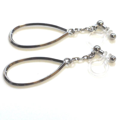 Minimal teardrop hoop invisible clip on earrings ( Silver tone) - miyabigracejewelry.com