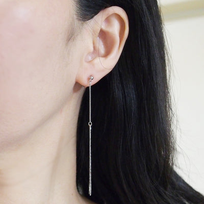 Metallic silver chain threader invisible clip on earrings - miyabigracejewelry.com