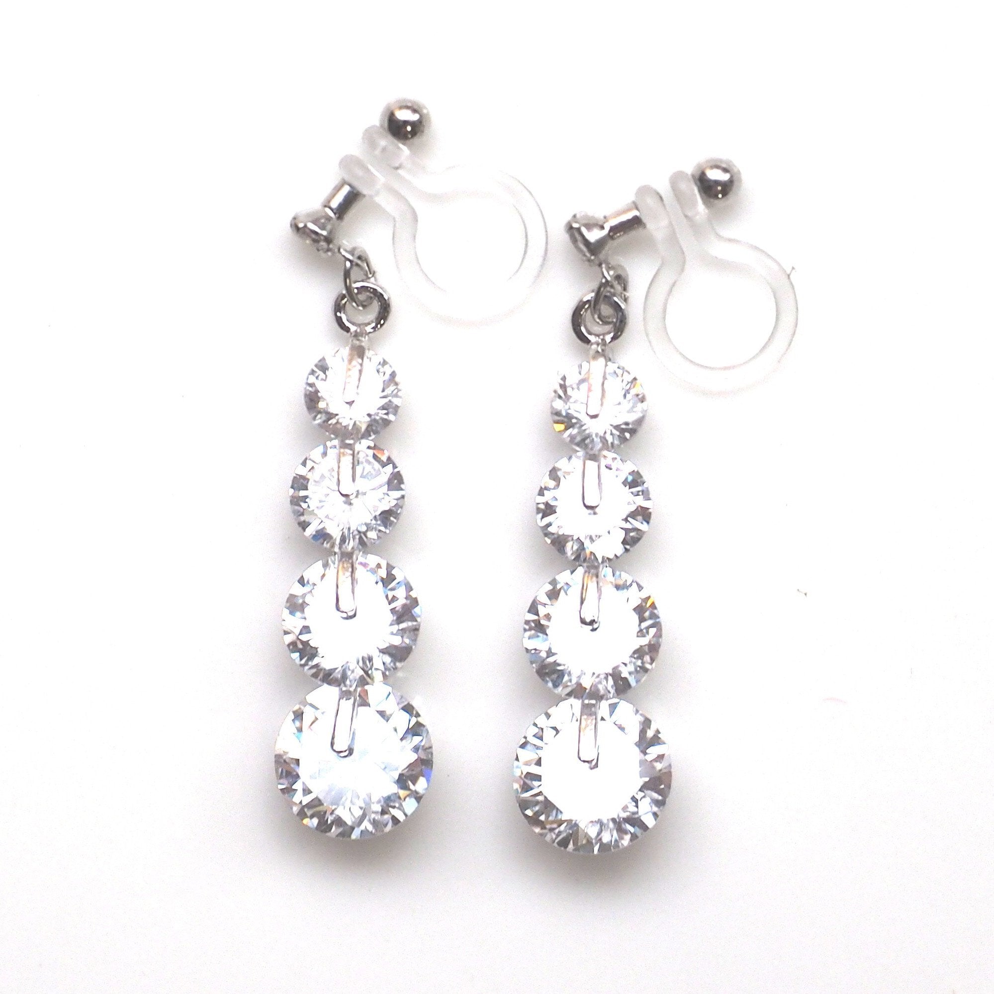 Gradated cubic zirconia invisible clip on earrings - miyabigracejewelry.com