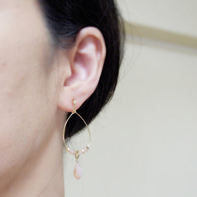 Ivory beads invisible clip on hoop earrings - miyabigracejewelry.com