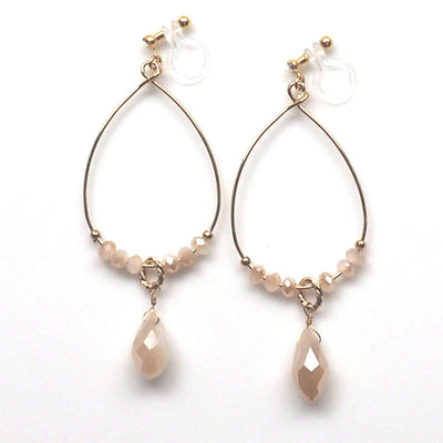 Ivory beads invisible clip on hoop earrings - miyabigracejewelry.com