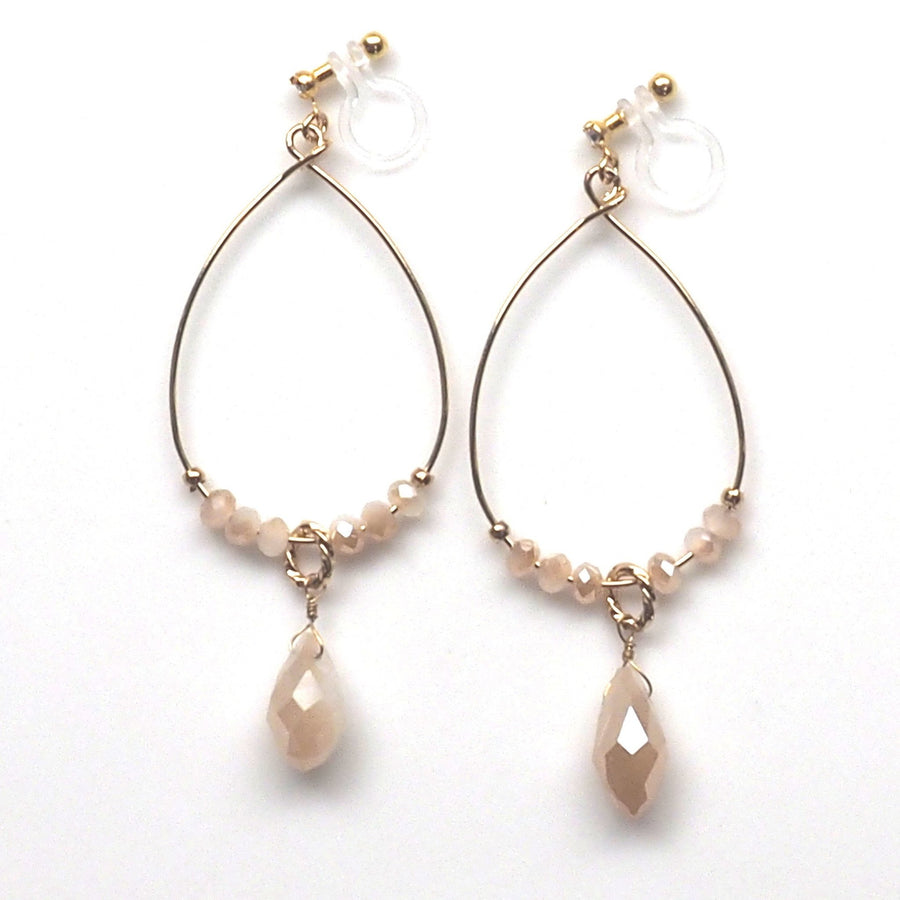 Ivory beads invisible clip on hoop earrings - miyabigracejewelry.com