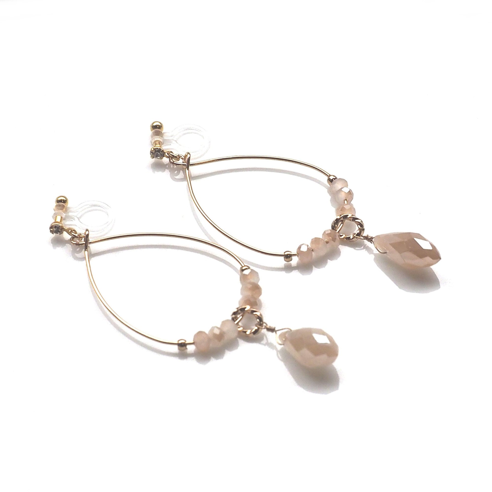 Ivory beads invisible clip on hoop earrings - miyabigracejewelry.com