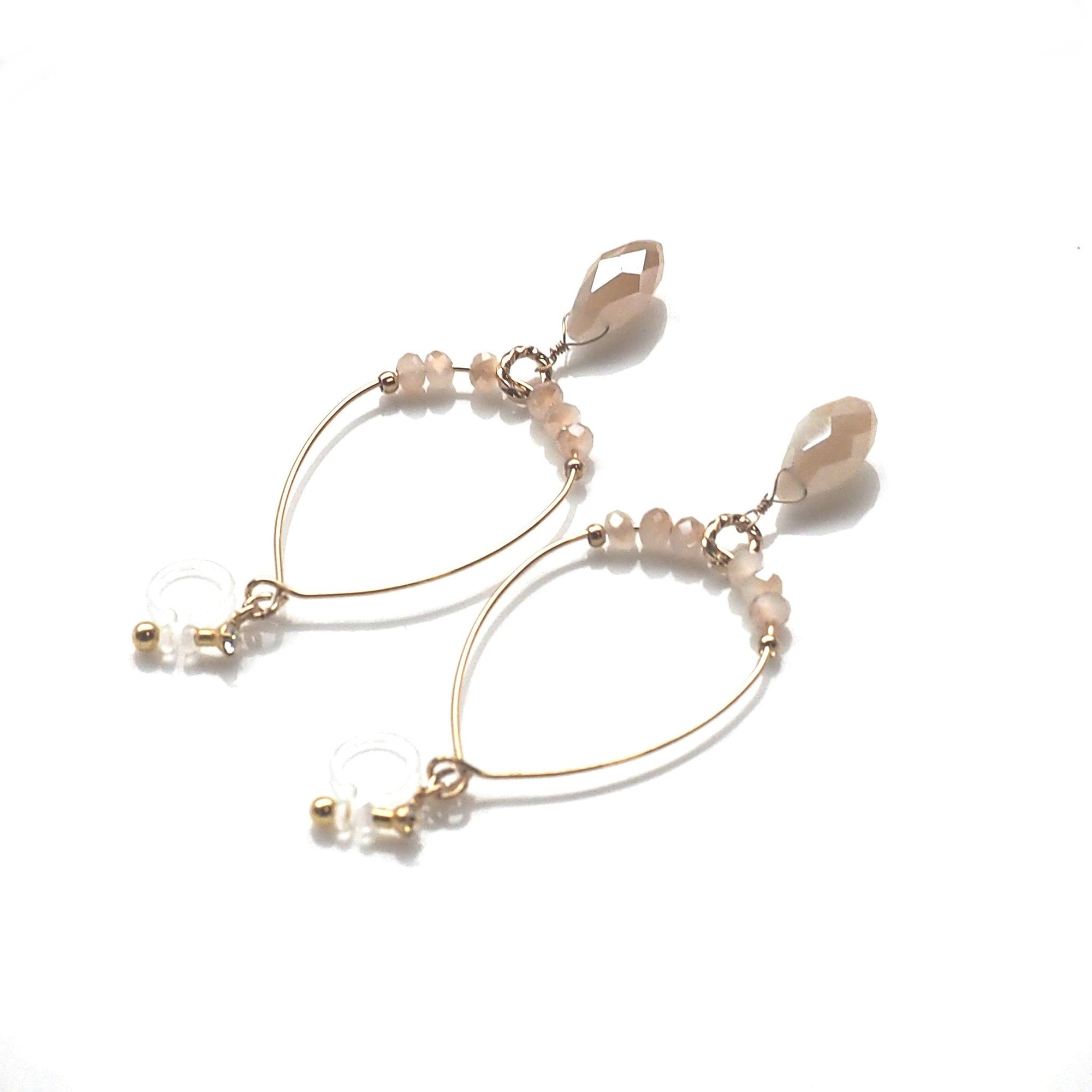 Ivory beads invisible clip on hoop earrings - miyabigracejewelry.com