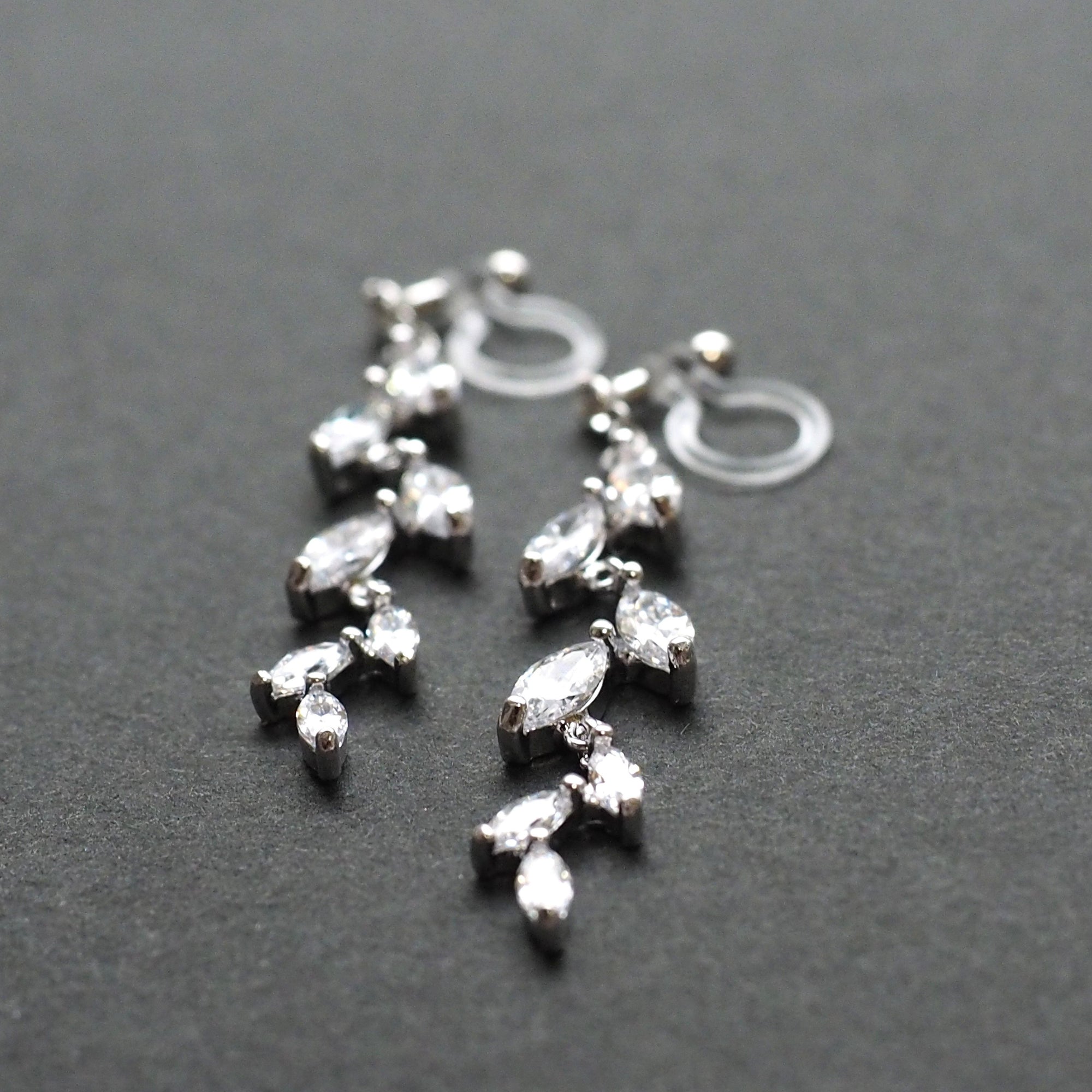 Bridal leaf cubic zirconia invisible clip on earrings ( silver tone ) - miyabigracejewelry.com