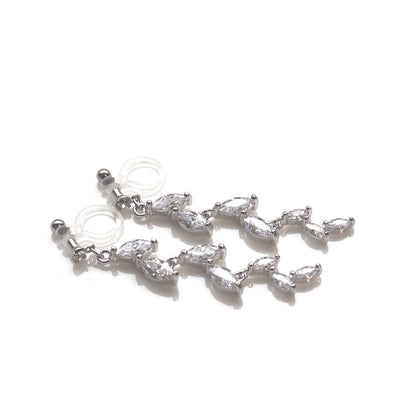 Bridal leaf cubic zirconia invisible clip on earrings ( silver tone ) - miyabigracejewelry.com